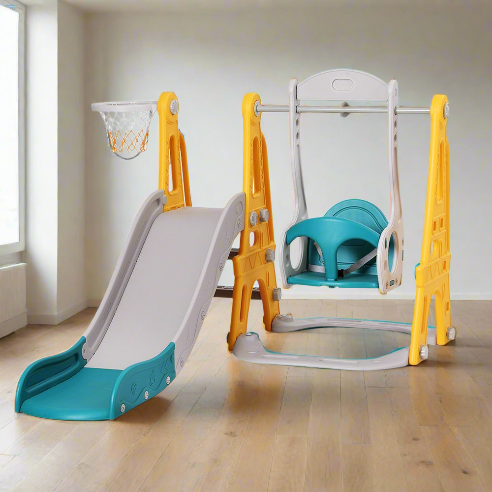 Keezi Kids Slide Swing Set Basketball Outdoor Toys Adjustable Height 140cm Green