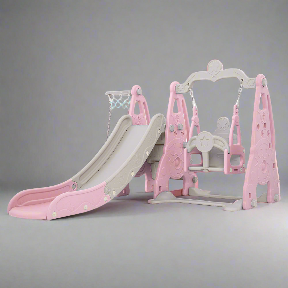 Keezi Kids Slide Swing Set Basketball Hoop Outdoor Playground Toys 170cm Pink