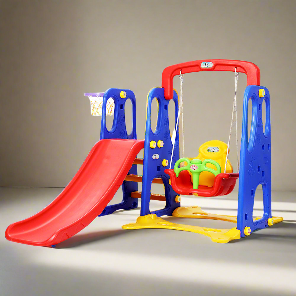 Keezi Kids Slide Swing Set Basketball Hoop Outdoor Playground Toys 120cm Blue