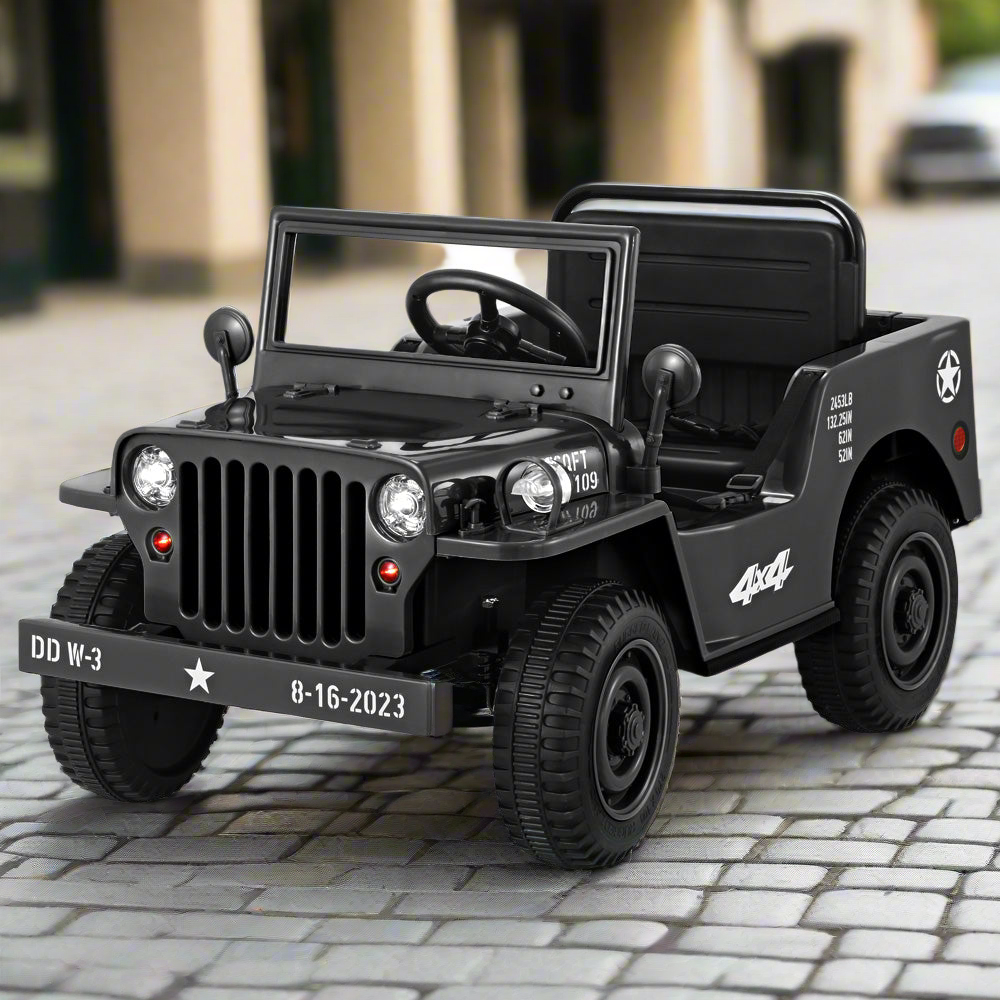 Rigo Kids Electric Ride On Car Jeep Military Off Road Toy Cars Remote 12V Black
