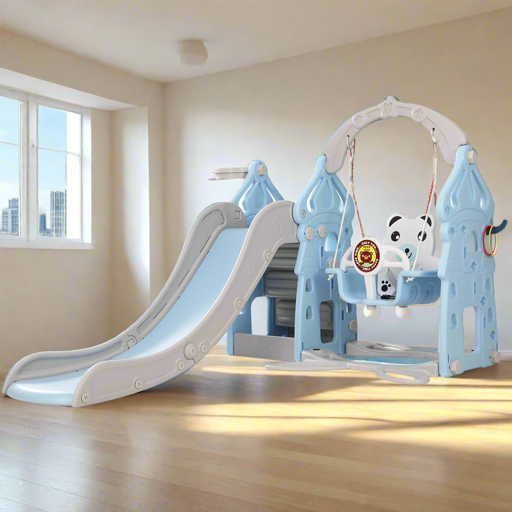 Keezi Kids Slide Swing Set Basketball Hoop Rings Outdoor Playground 170cm Blue