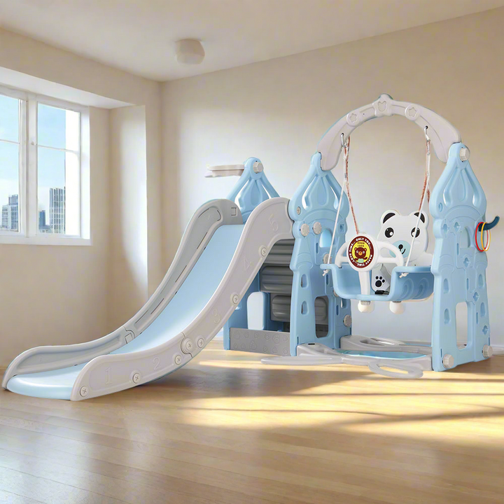 Keezi Kids Slide Swing Set Basketball Hoop Rings Outdoor Playground 170cm Blue