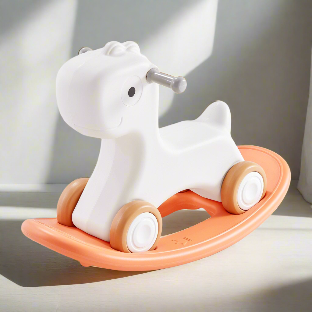 VEVOR 3 in 1 Rocking Horse for Toddlers 1-3 Years, Baby Rocking Horse with Detachable Balance Board and 4 Smooth Wheels, Support up to 80 lbs HDPE Material Kids Ride on Toy, Swinging, Orange