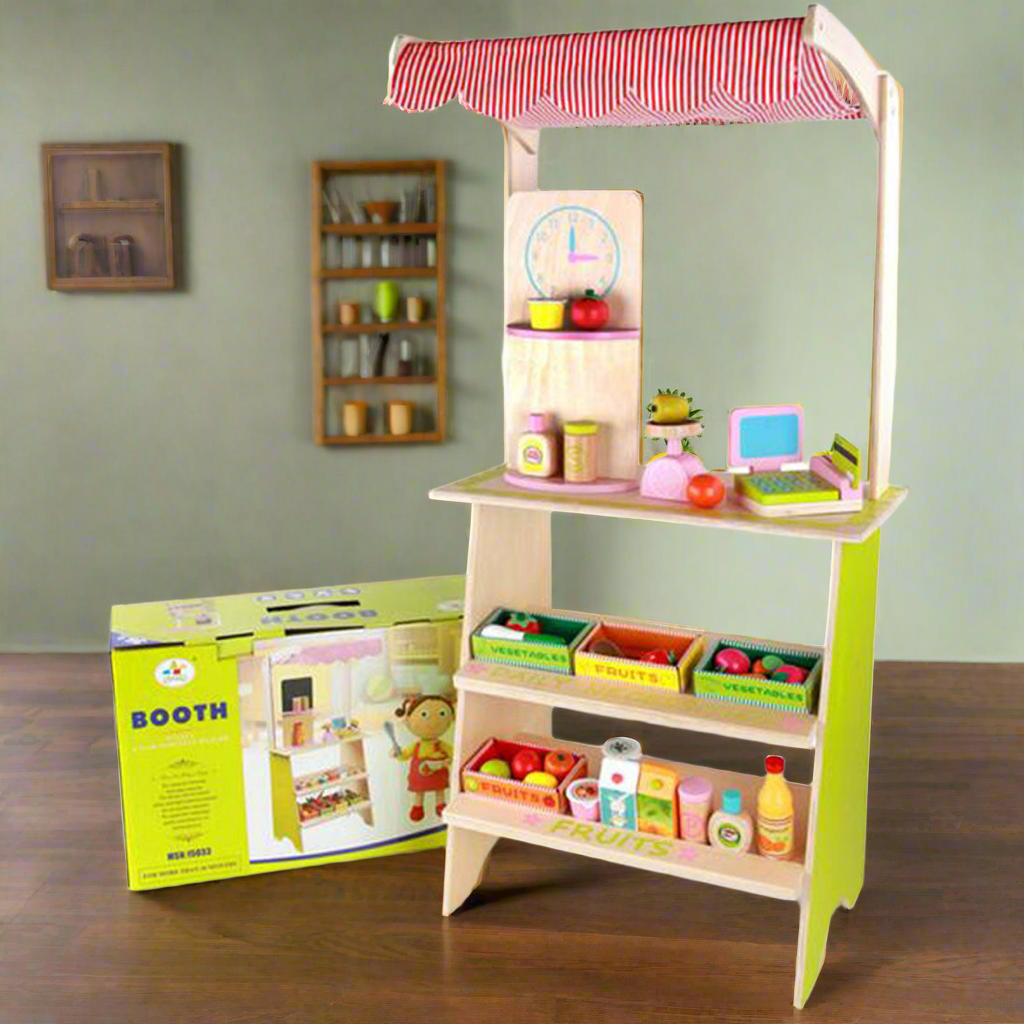 Kids Wooden Toy Pretend Play Marketplace Stand Fruit Veg Shop Stall Supermarket