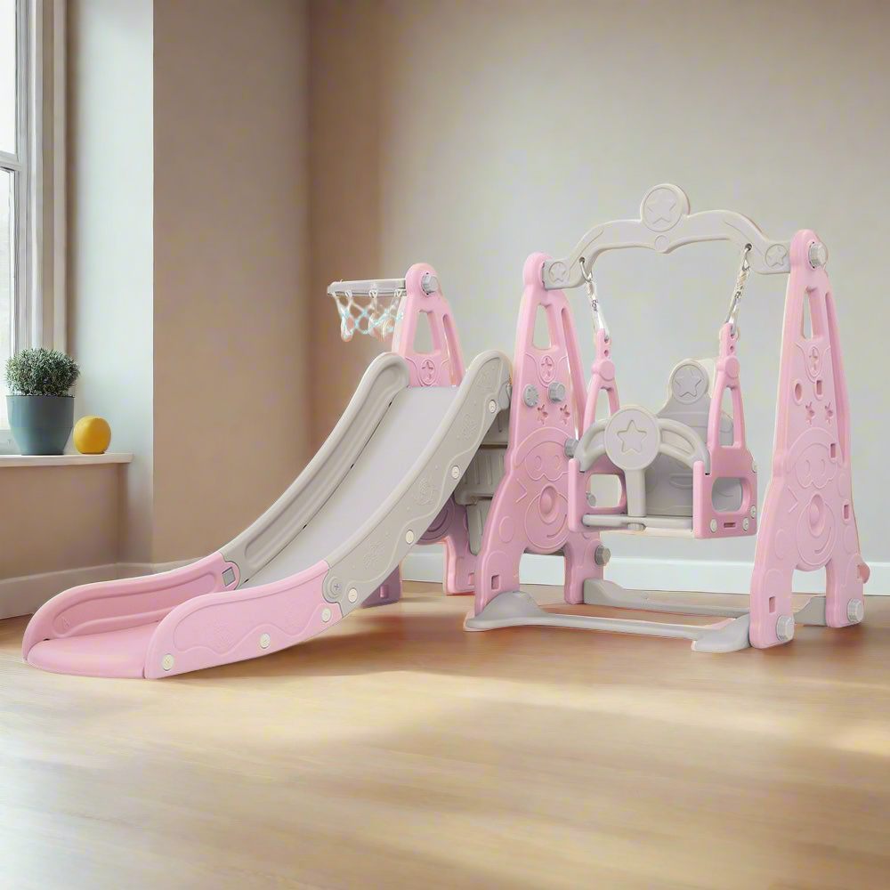 Keezi Kids Slide Swing Set Basketball Hoop Outdoor Playground Toys 170cm Pink