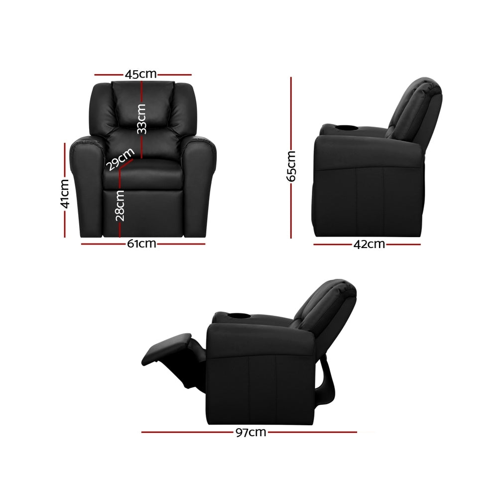Mini Luxe Keezi Kids Recliner Chair PU Leather Sofa Lounge Couch Children Armchair Black