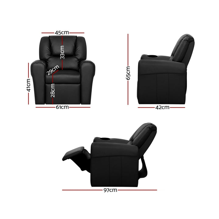 Mini Luxe Keezi Kids Recliner Chair PU Leather Sofa Lounge Couch Children Armchair Black