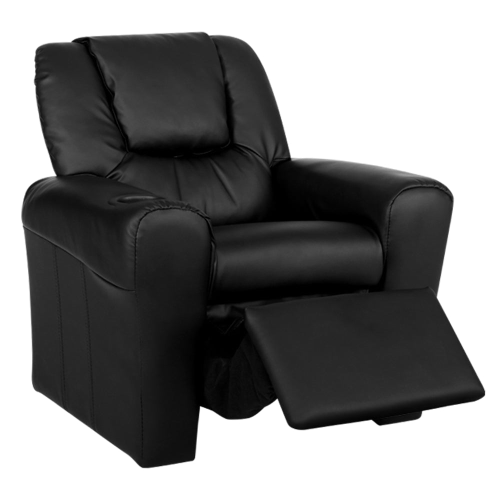 Mini Luxe Keezi Kids Recliner Chair PU Leather Sofa Lounge Couch Children Armchair Black
