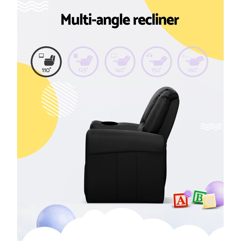 Mini Luxe Keezi Kids Recliner Chair PU Leather Sofa Lounge Couch Children Armchair Black