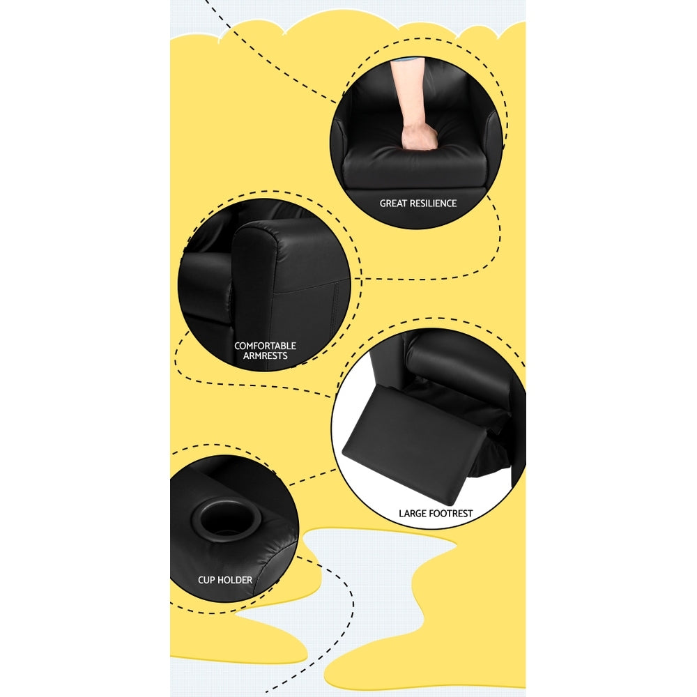 Mini Luxe Keezi Kids Recliner Chair PU Leather Sofa Lounge Couch Children Armchair Black
