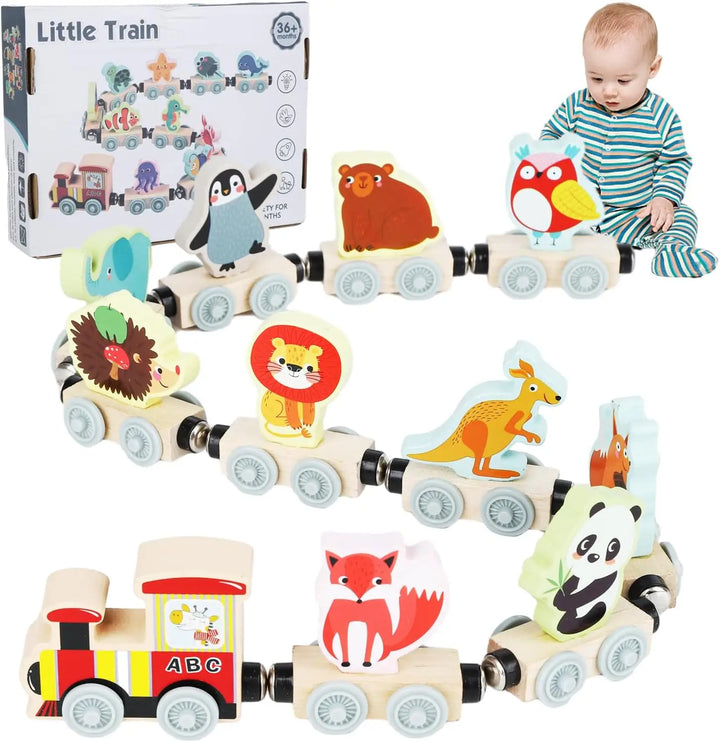 Montessori Magnetic Wooden Animal Train Toy