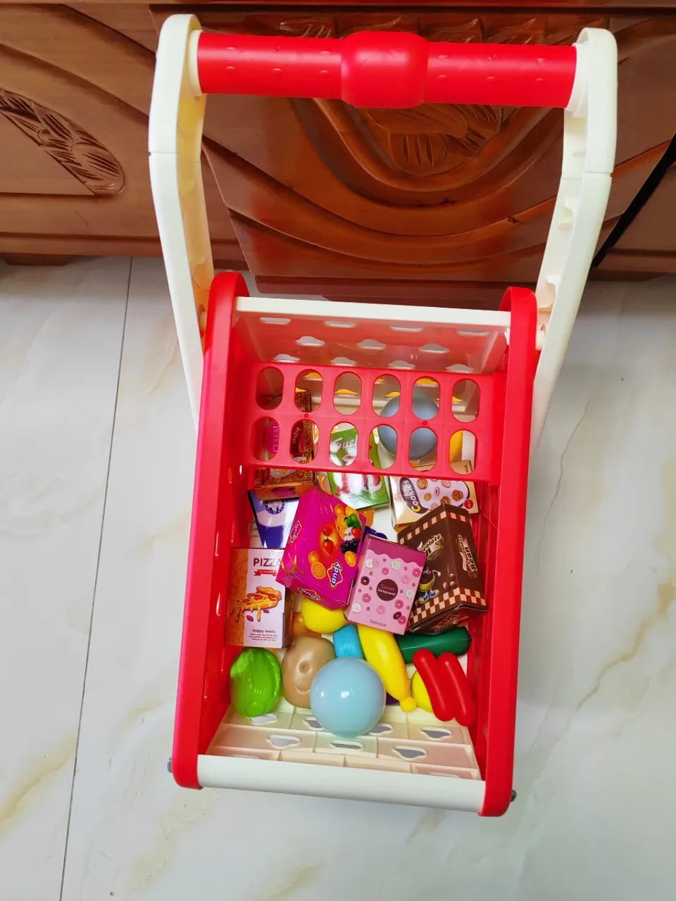 Shopping Cart with Groceries - Red