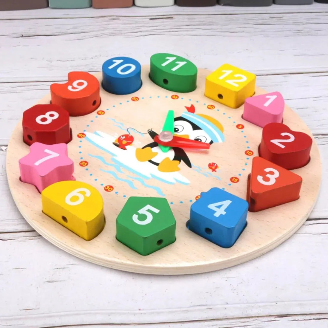 Wooden Clock Number Block Puzzle