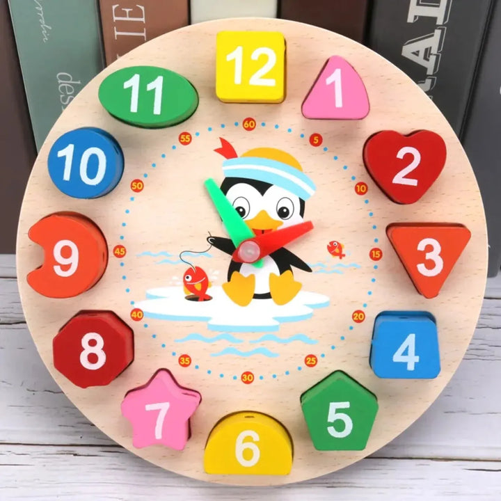 Wooden Clock Number Block Puzzle