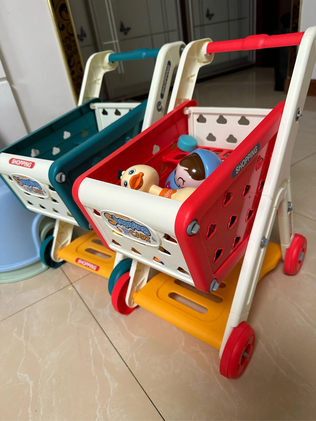 Shopping Cart with Groceries - Blue