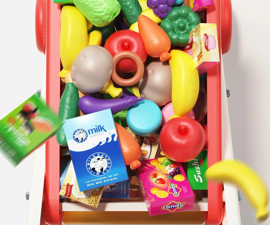 Shopping Cart with Groceries - Blue