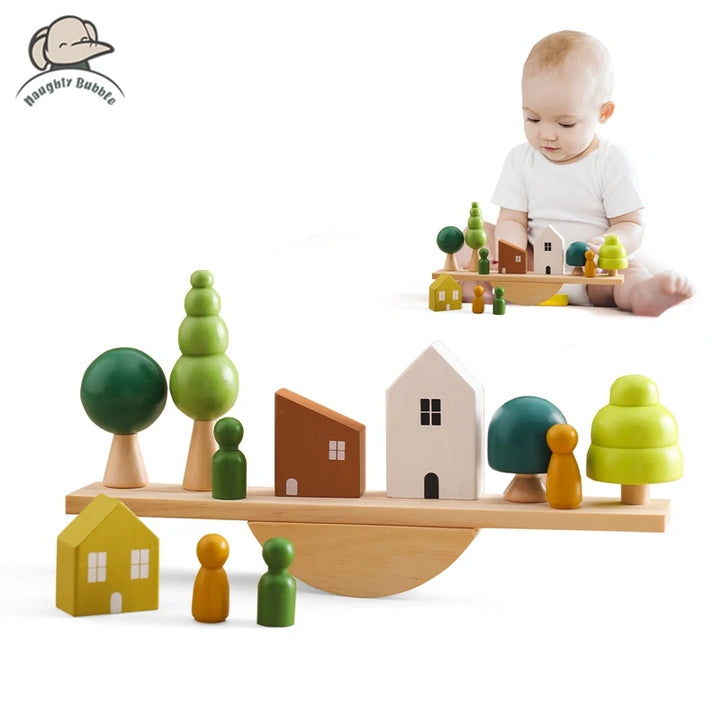 Montessori Wooden Stacking Toy - Houses