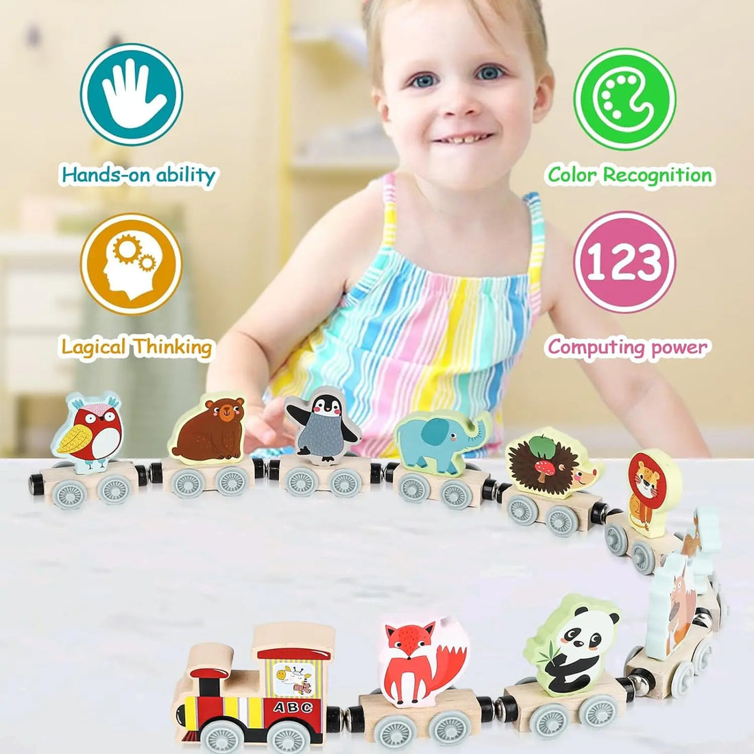 Montessori Magnetic Wooden Animal Train Toy