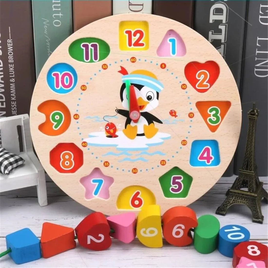 Wooden Clock Number Block Puzzle