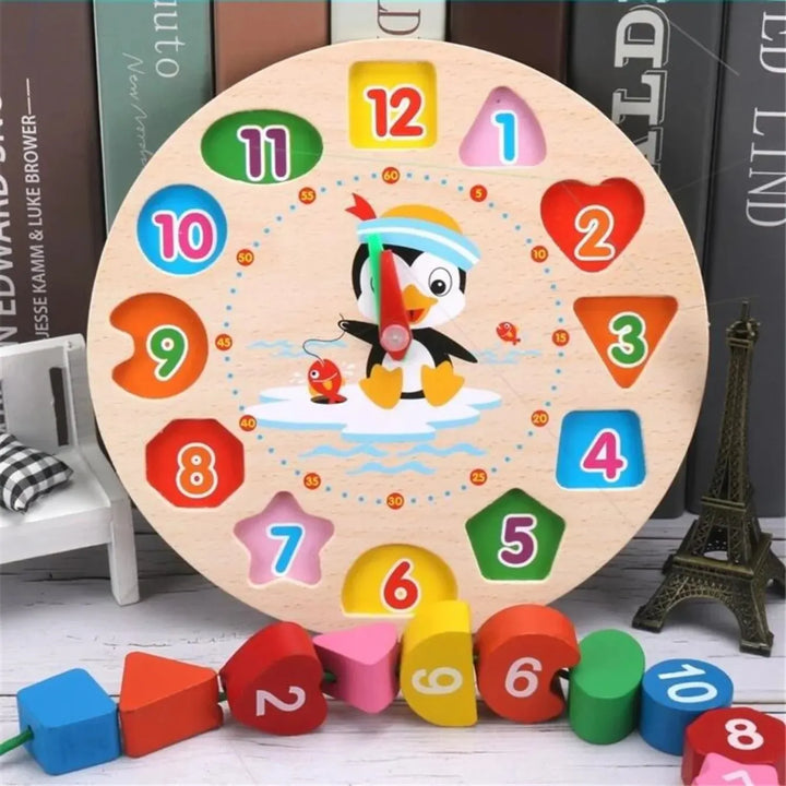 Wooden Clock Number Block Puzzle