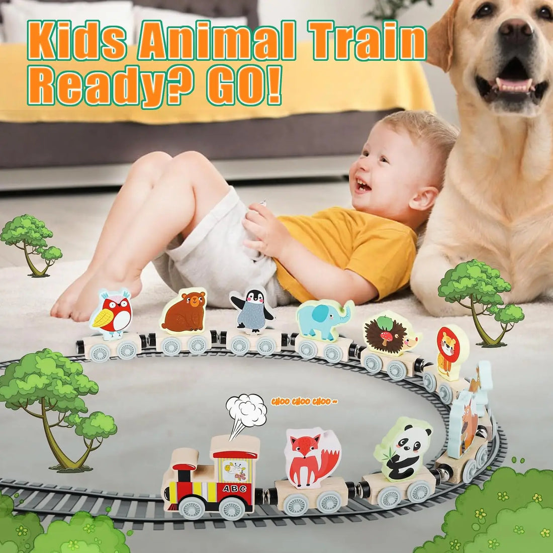 Montessori Magnetic Wooden Animal Train Toy