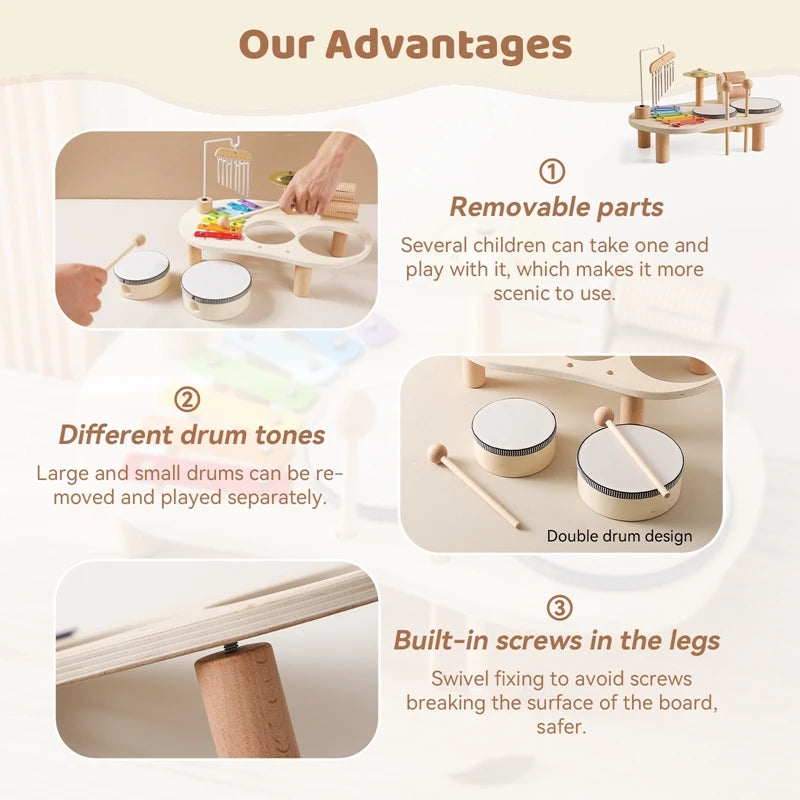 Montessori Wooden Aeolian Bells Percussion Station