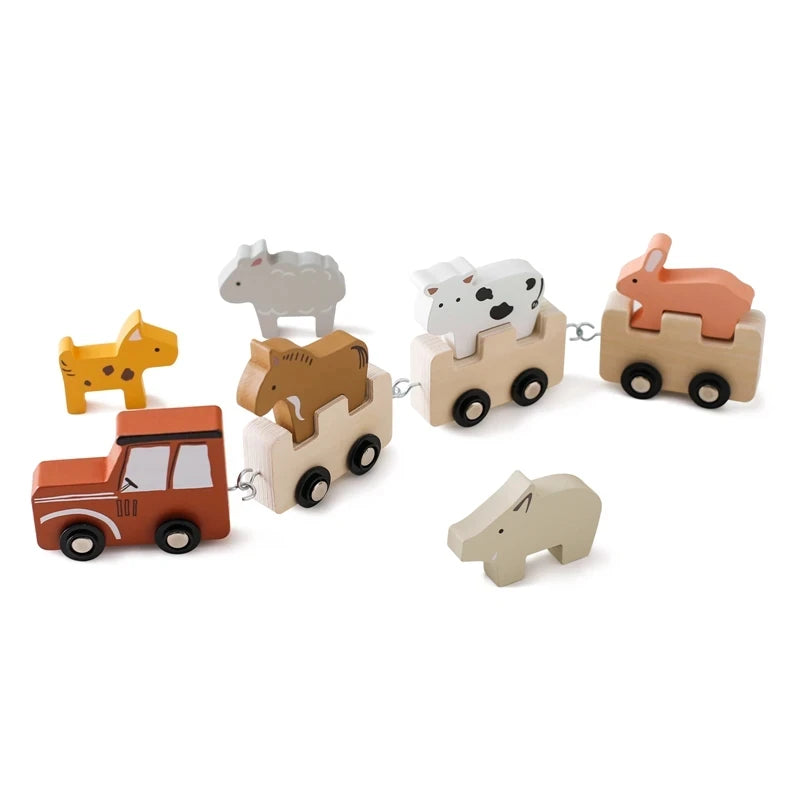 Montessori Wooden Train - Farm Animals