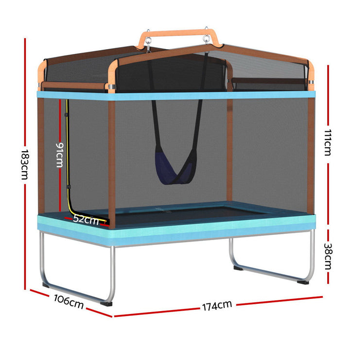 Everfit Trampoline for Kids 6FT Rectangle with Swing Enclosure Safety Net Orange