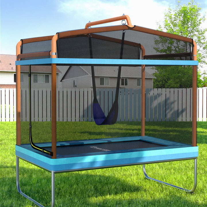 Everfit 6FT Trampoline Kids Rectangle Trampoline w/ Swing Enclosure Safety Net Orange
