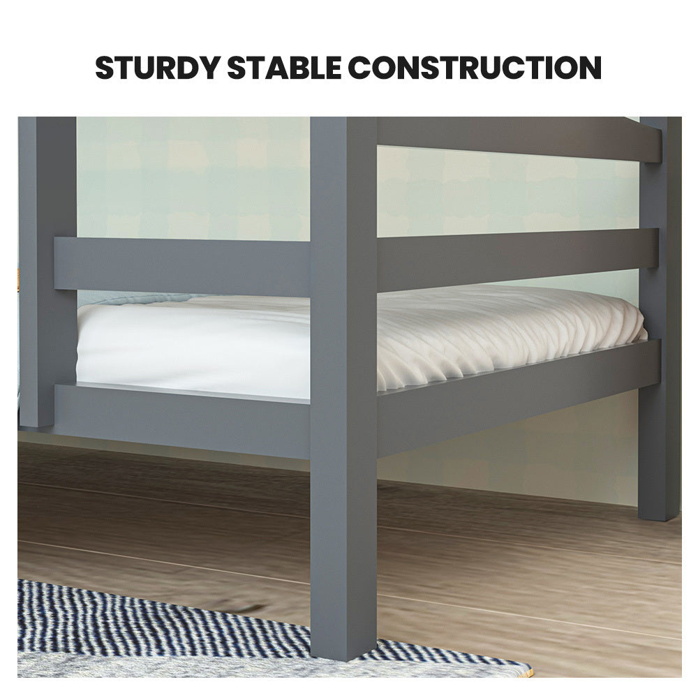 KINGSTON SLUMBER Single Bunk Bed Frame, Solid Pine 2-in-1 Modular Design, Converts to 2 Single Beds For Kids, Grey