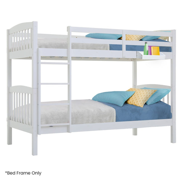 KINGSTON SLUMBER Single Bunk Bed Frame, Solid Pine 2-in-1 Modular Design, Converts to 2 Single Beds For Kids, White