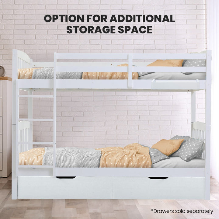 KINGSTON SLUMBER Single Bunk Bed Frame, Solid Pine 2-in-1 Modular Design, Converts to 2 Single Beds For Kids, White