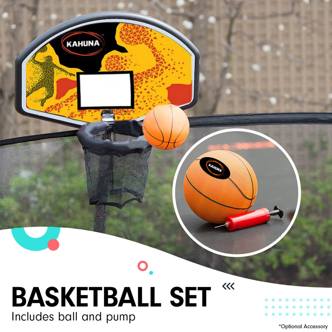 Kahuna 8ft x 11ft Rectangular Trampoline Rainbow Free Safety Net Spring Pad Cover Mat Ladder