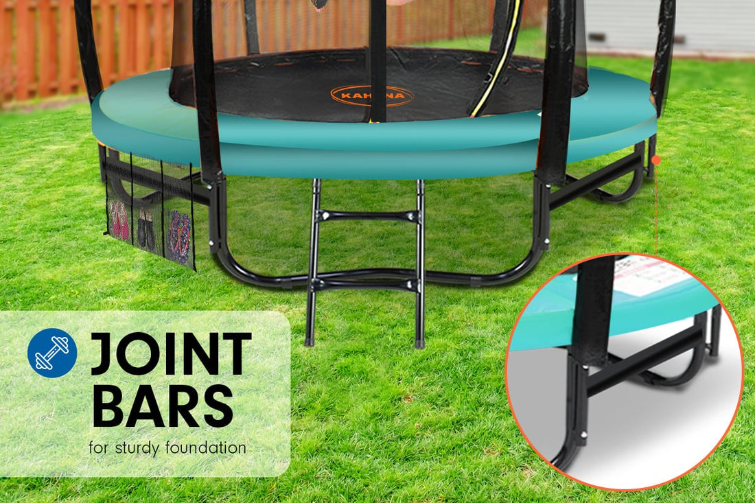 Kahuna Trampoline for Kids 14FT Outdoor Children with Safety Enclosure Pad Mat Ladder Basketball Hoop Set - Green