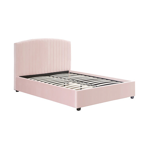 Camelia King Single Size Bed Frame Pink Velvet Upholstery High Headboard