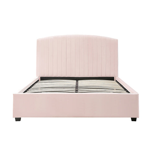 Camelia King Single Size Bed Frame Pink Velvet Upholstery High Headboard