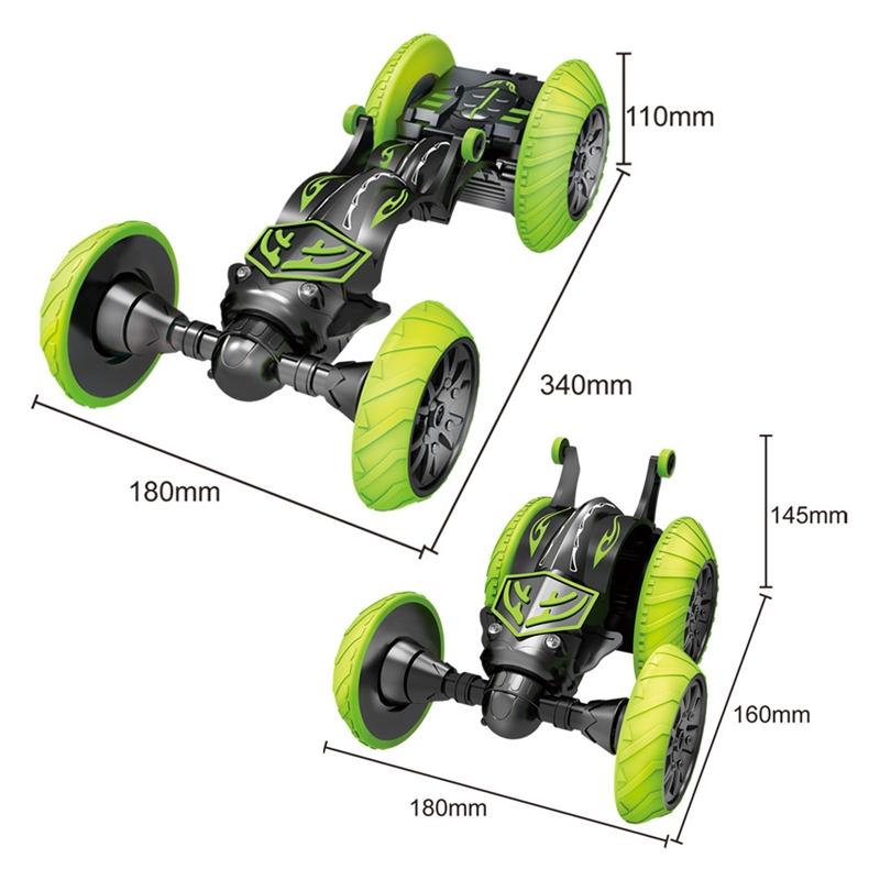 360-degree Rotating Remote Control Car with Telescopic Tipping Bucket for Fancy Drifting and Climbing - Black / Green