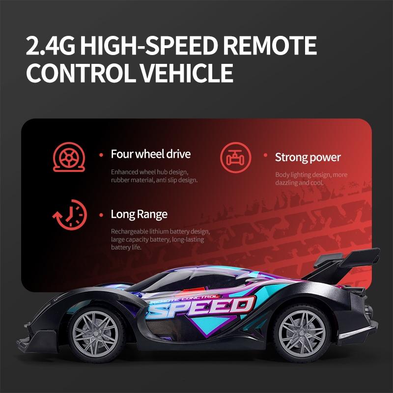 Remote Control Racing Car with Colourful Lights 4wd - Orange
