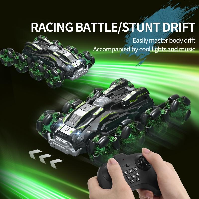 Stunt Drift Remote Control Car - Dual Control Eight Wheels - Green