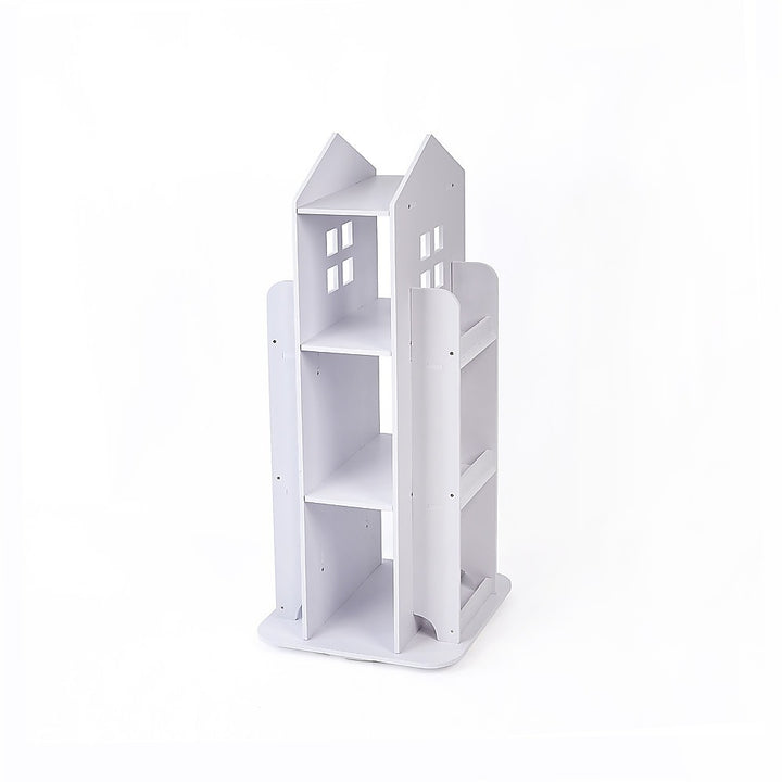 Rotating Bookcase Bookshelf Kid's Book Organiser Rack Wooden Castle Display Shelf