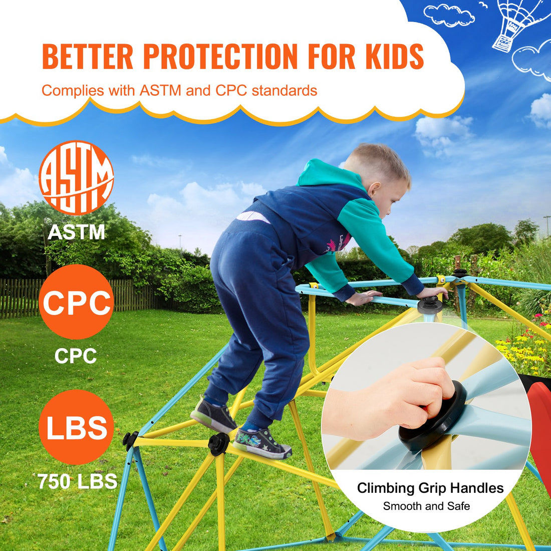 VEVOR Climbing Dome, 8FT Geometric Dome Climber with Slide, Outdoor and Indoor Play Equipment