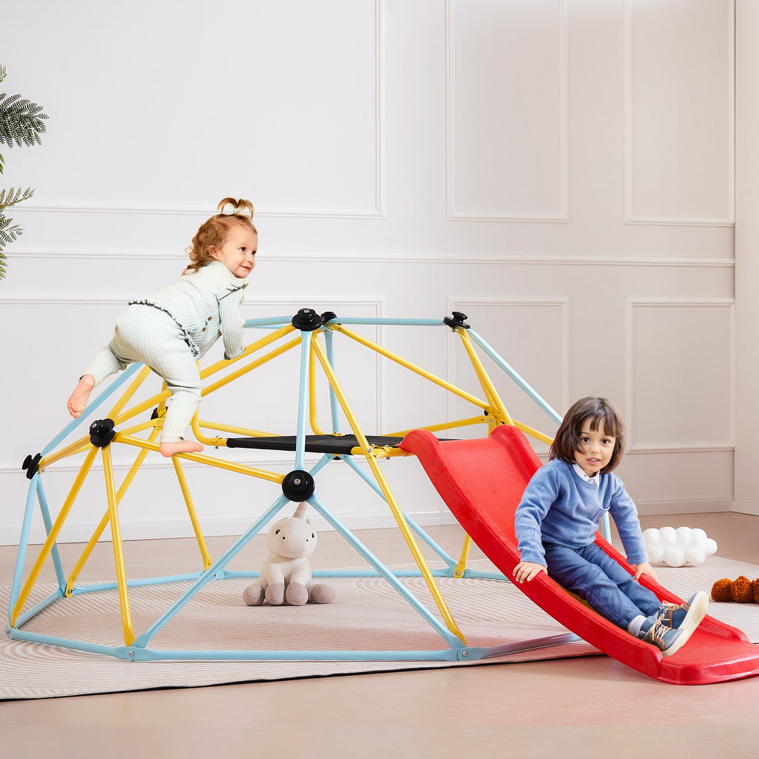 VEVOR Climbing Dome, 8FT Geometric Dome Climber with Slide, Outdoor and Indoor Play Equipment