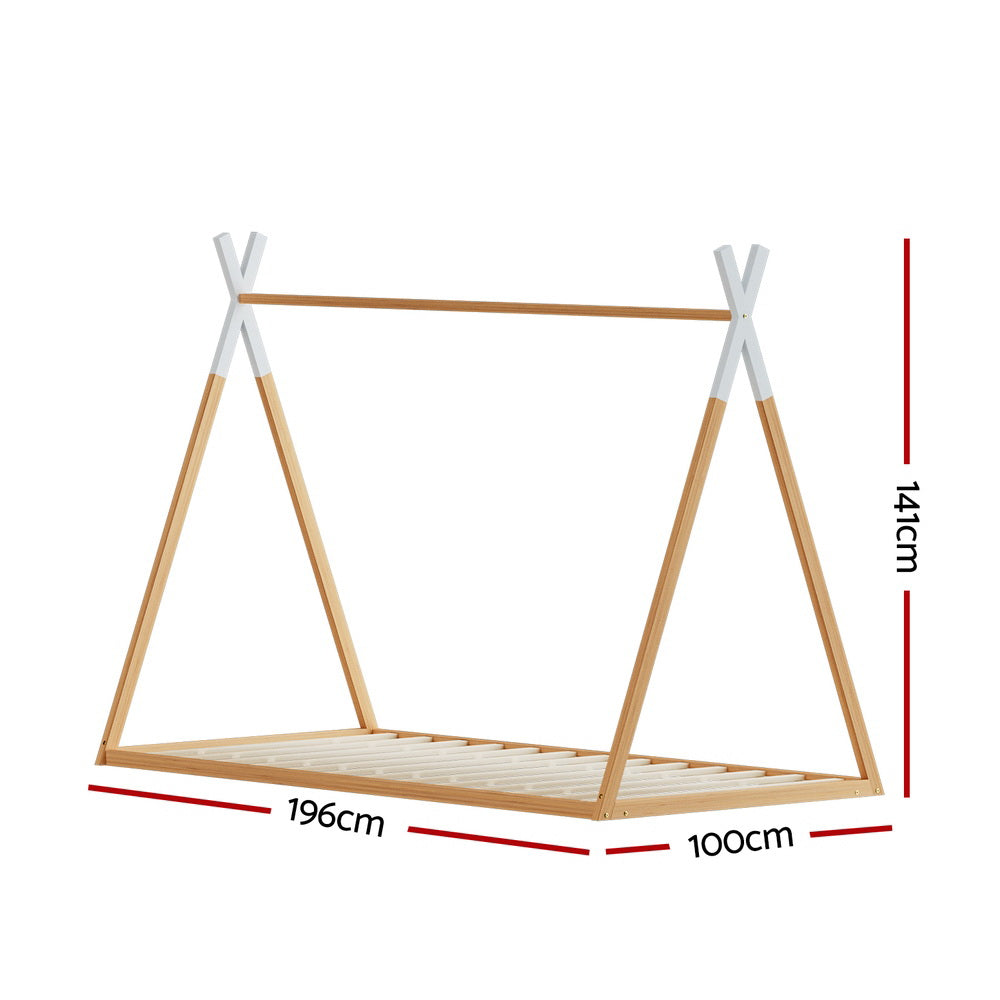 Artiss Teepee Wooden Kids Single Bed Frame Oak ENID