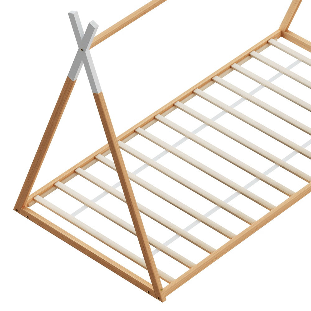 Artiss Teepee Wooden Kids Single Bed Frame Oak ENID