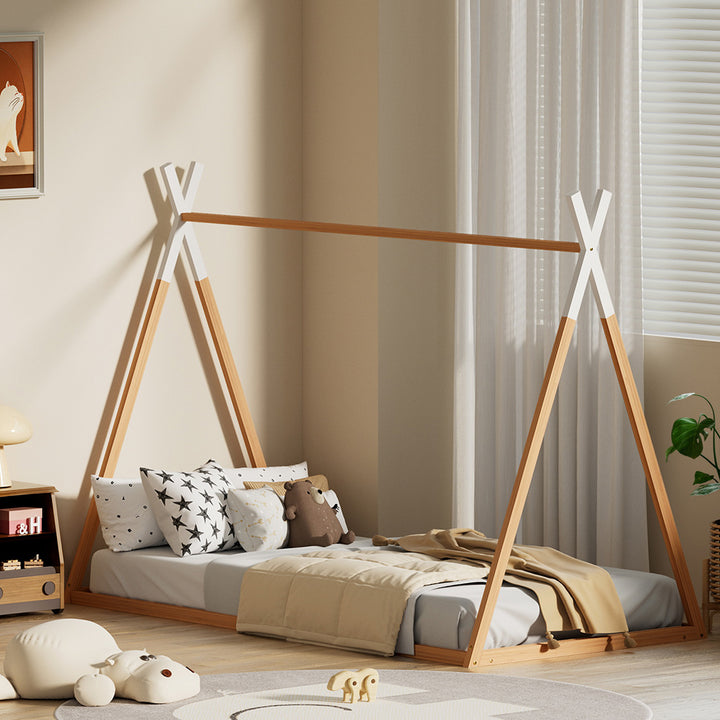 Artiss Teepee Wooden Kids Single Bed Frame Oak ENID