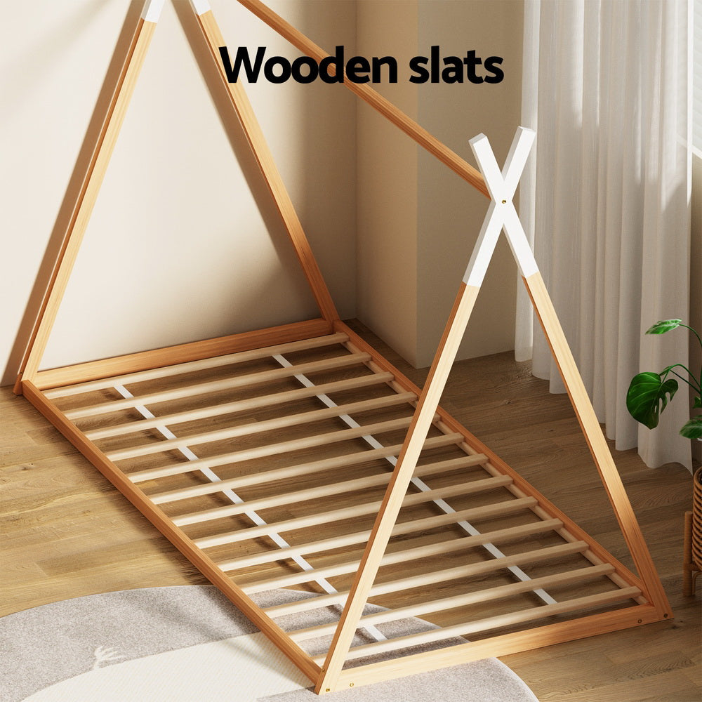 Artiss Teepee Wooden Kids Single Bed Frame Oak ENID
