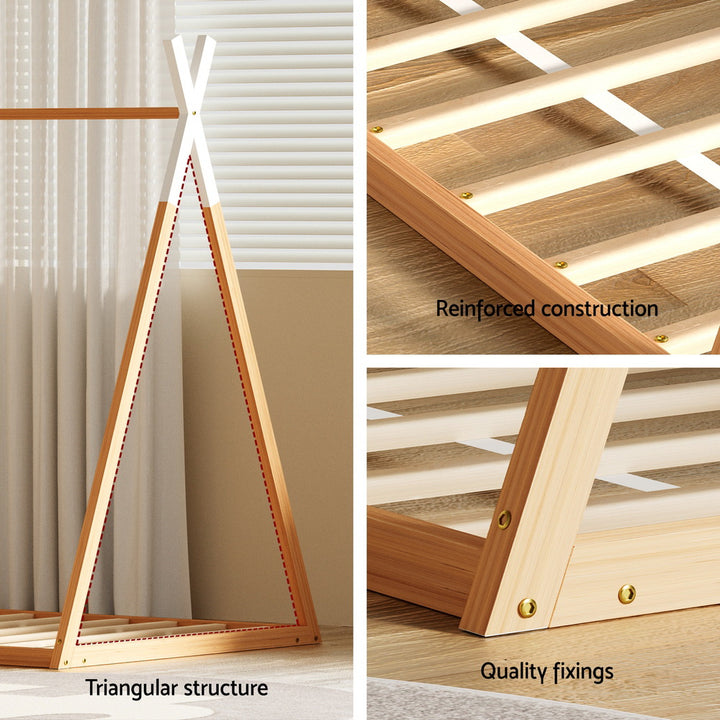 Artiss Teepee Wooden Kids Single Bed Frame Oak ENID